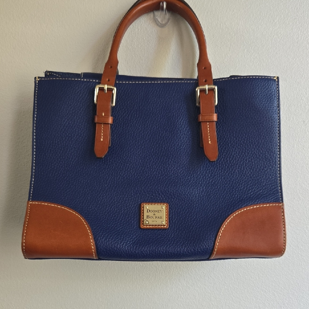 Dooney & Bourke Navy and Tan Leather Satchel